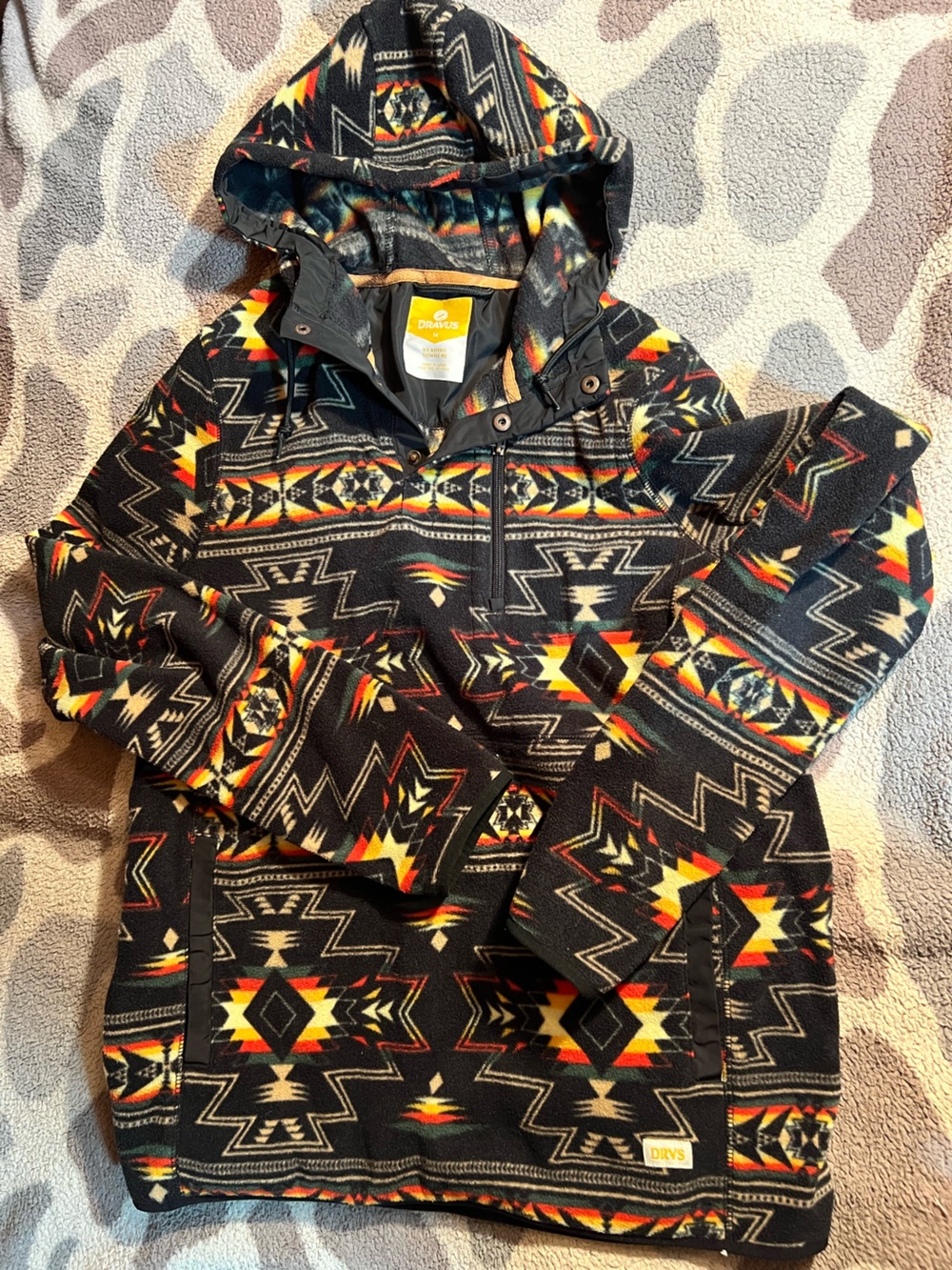 DRAVUS Black Aztec-Print Lightweight Hooded Shirt Jacket
